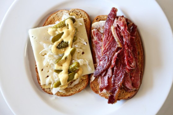 open faced corned beef sandwich