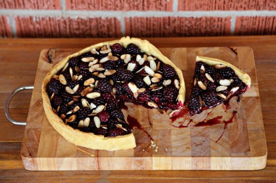 Blackberry Tart with Blackberry Jam, Toasted Almonds and a Cornmeal Crust