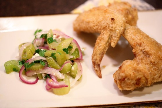 celery blue cheese slaw and korean fried chicken