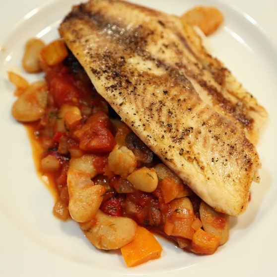 tilapia with tomato sauce and butter beans
