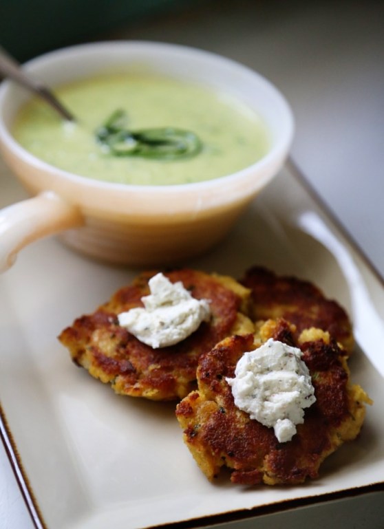 zucchini basil soup and stuffing fritters