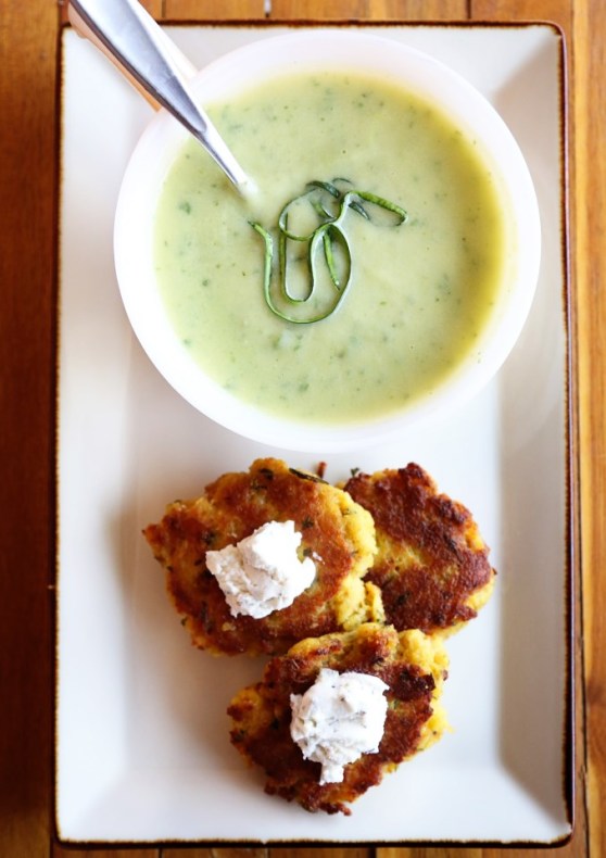 Zucchini Basil Soup with Stove Top Fritters