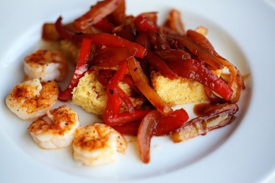 Peperonata with Cajun Shrimp and Cornbread