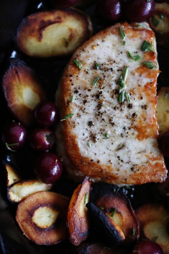 rosemary pork chops with parsnips and grapes
