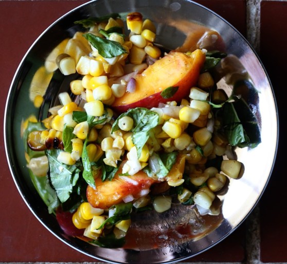 roasted corn and peach salad