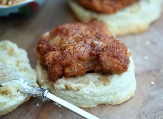 chicken in a biskit fried chicken on a cream biscuit